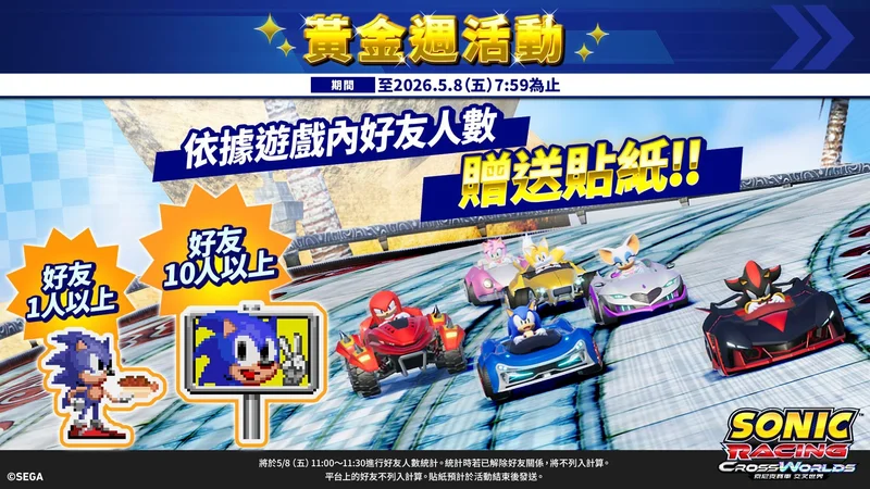 《索尼克赛车交叉世界》于黄金周举办Steam版免费游玩活动